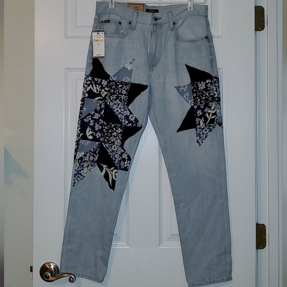 POLO Ralph Lauren The Avery Boyfriend Jeans Star Quilt Patchwork Pattern Size 26 - Picture 1 of 10